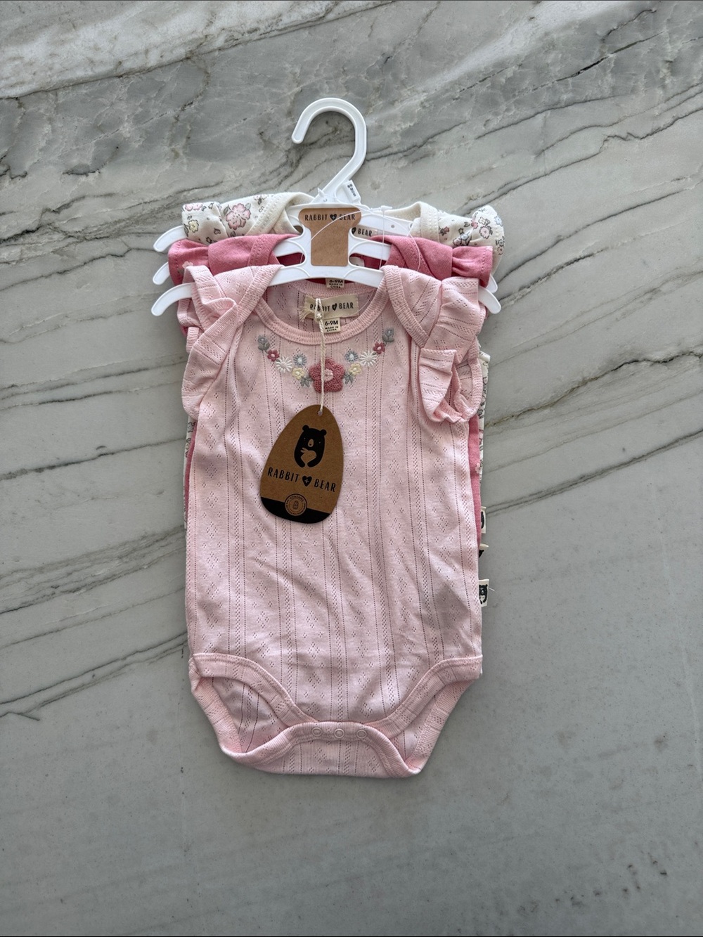 Baby Pink Floral Embroidered Onesie - 3-Pack